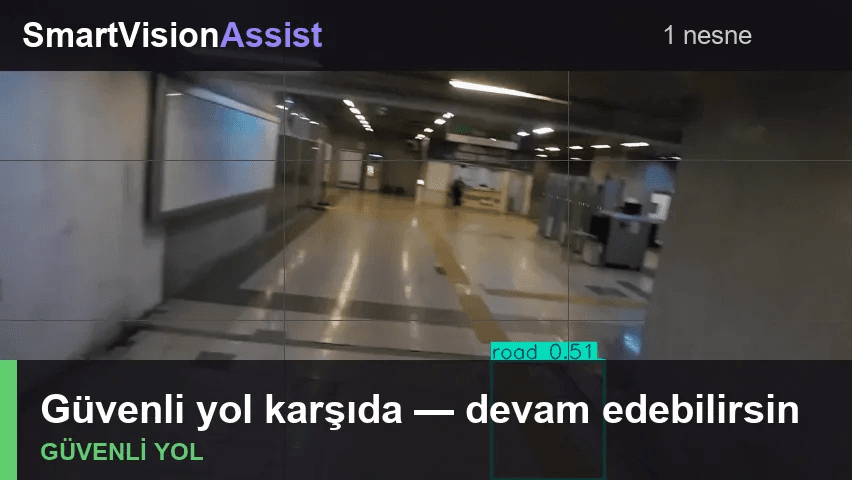 SmartVisionAssist güvenli yol bildirimi